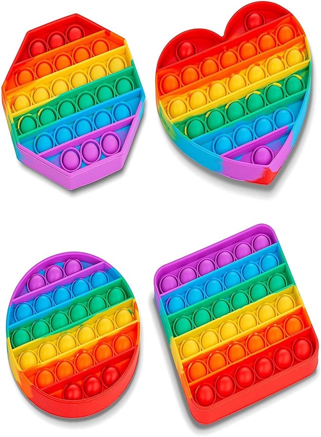 WAKTORO Pop It Set of 4, Rainbow Pop IT Fidget Toys, Poppet Bubble Popping Sensory Toy for Kids and Adults, Pop It Game for Stress Relief - 4 Shapes Pop it Toy - Circle, Square, Octagon, Heart - Image 1